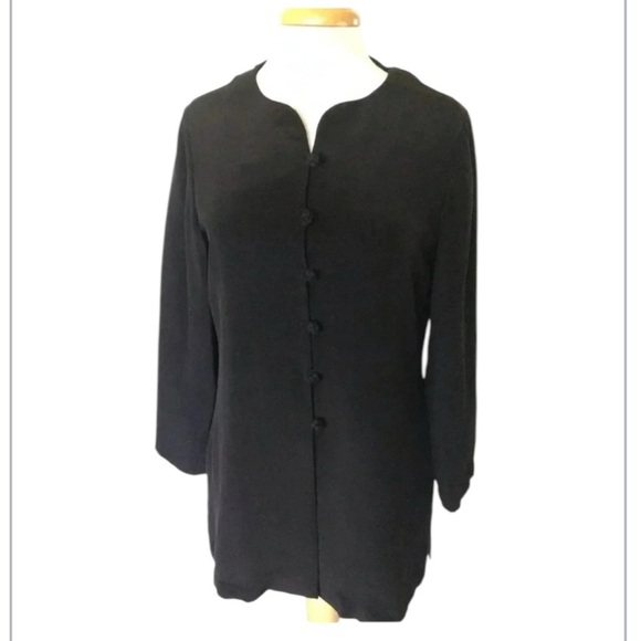 Neiman Marcus Imperial Silk tunic black Chinese knot button long sleeve 6 - Picture 2 of 8